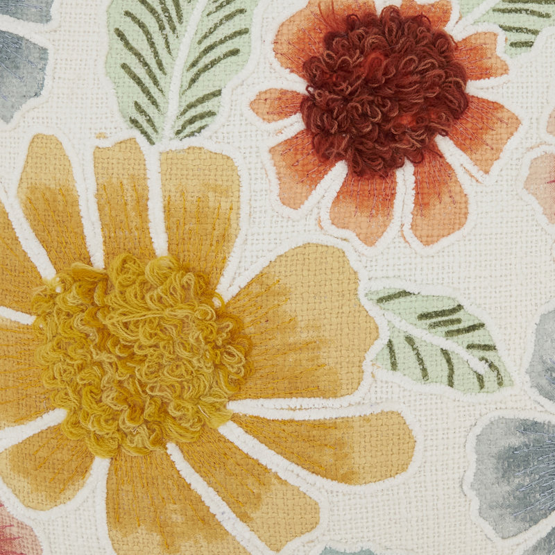 Beautiful Embroidered Floral Pillow, No Insert