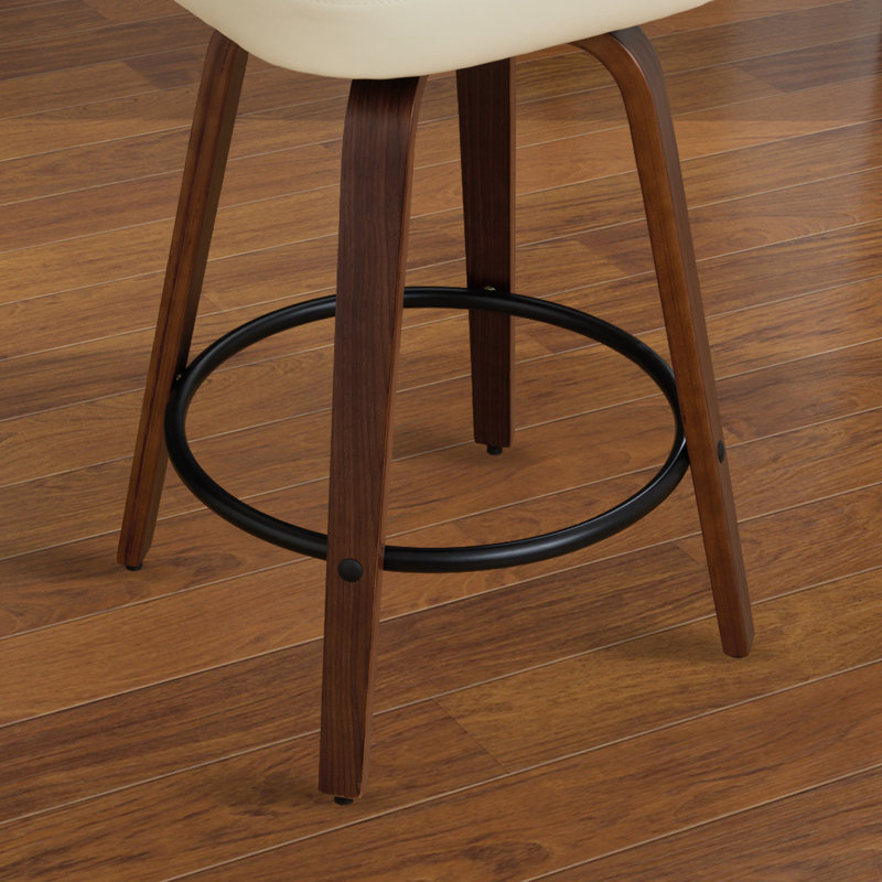 Chaises de bar pivotantes Pu, tabourets de bar rembourrés de style moderne Mid-Century avec pieds en bois, Beige
