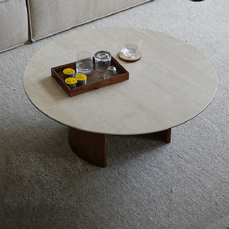Modern Round Rock Panel Coffee Table, Tan, 14.8" H x 31.5" L x 31.5" W