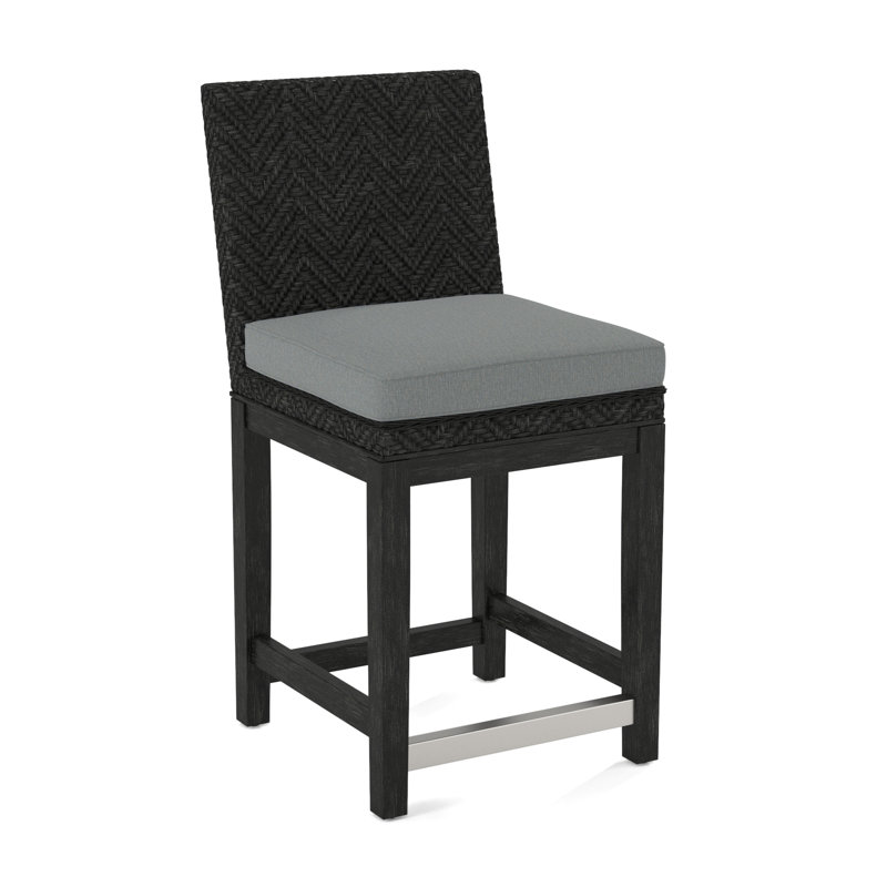 Upholstered Stool, Antique Black Finish, Taupe Plaid; 0126-73