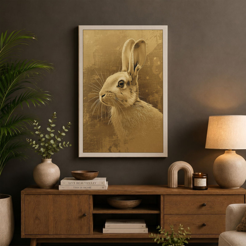 Rabbit in Profile Boho - Wrapped Canvas, 36x24 - 91.4 x 61.0 cm, Terracotta Border