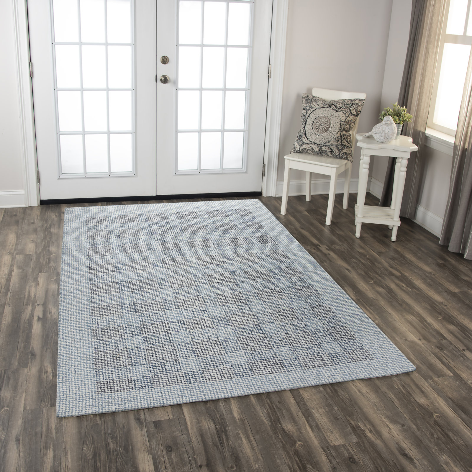Holland Blue Hand-Tufted Geometric Wool Rug, Rectangle 7'9"X9'9"