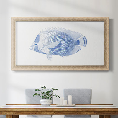 «Blue and White Tropical Fish VI», toile encadrée de qualité supérieure - prête à être accrochée