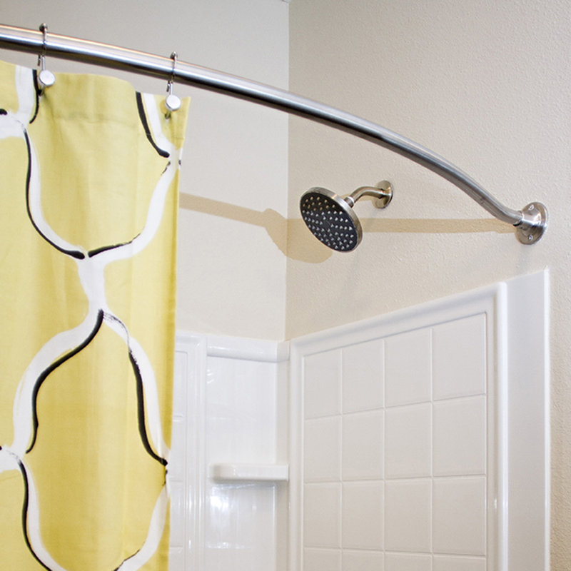 Design House  63" Adjustable Curved Fixed Shower Curtain Rod, Polished Chrome