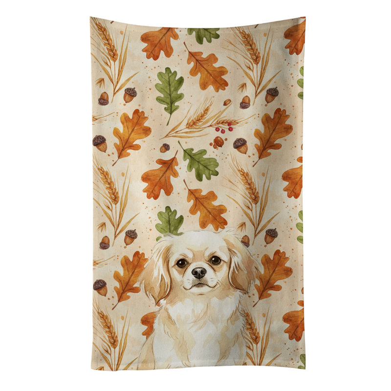 Cream Tibetan Spaniel Heirloom Fall Kitchen Towel, Cream Tibetan Spaniel