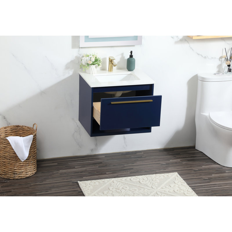 Roman 24'' Single Bathroom Vanity with Engineered Marble Top, Blue