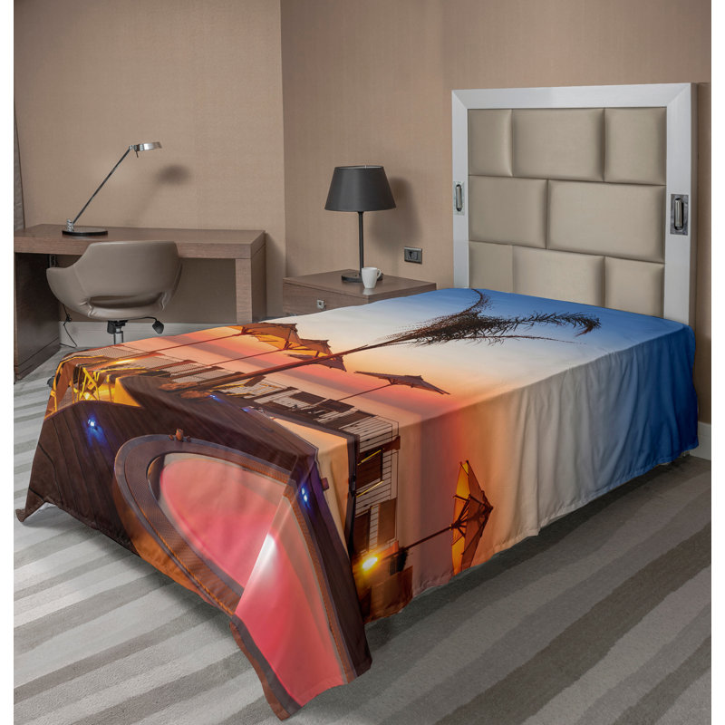 Ambesonne Tropical Top Flat Sheet Ocean View at Sunset Multicolor, Twin Flat Sheet