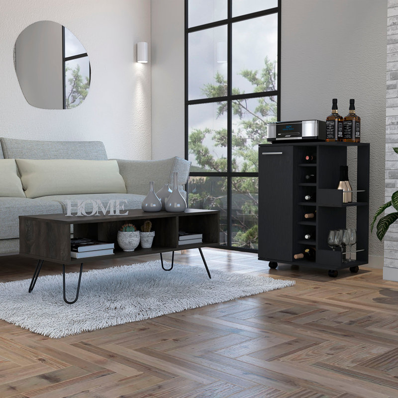 Vassel 2 Piece Living Room Set, Bar Cart + Coffee Table