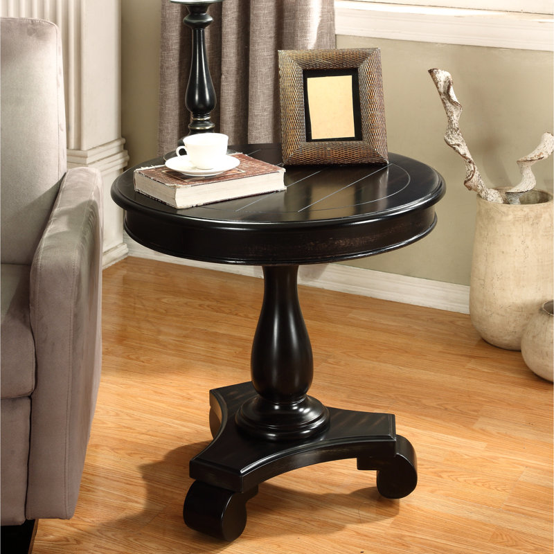 Table d'appoint ronde 26 po en bois, structure noire, table d'appoint 26 po x 26,5 po