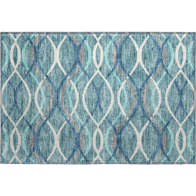 Premium Machine Washable Prisco Teal Rug