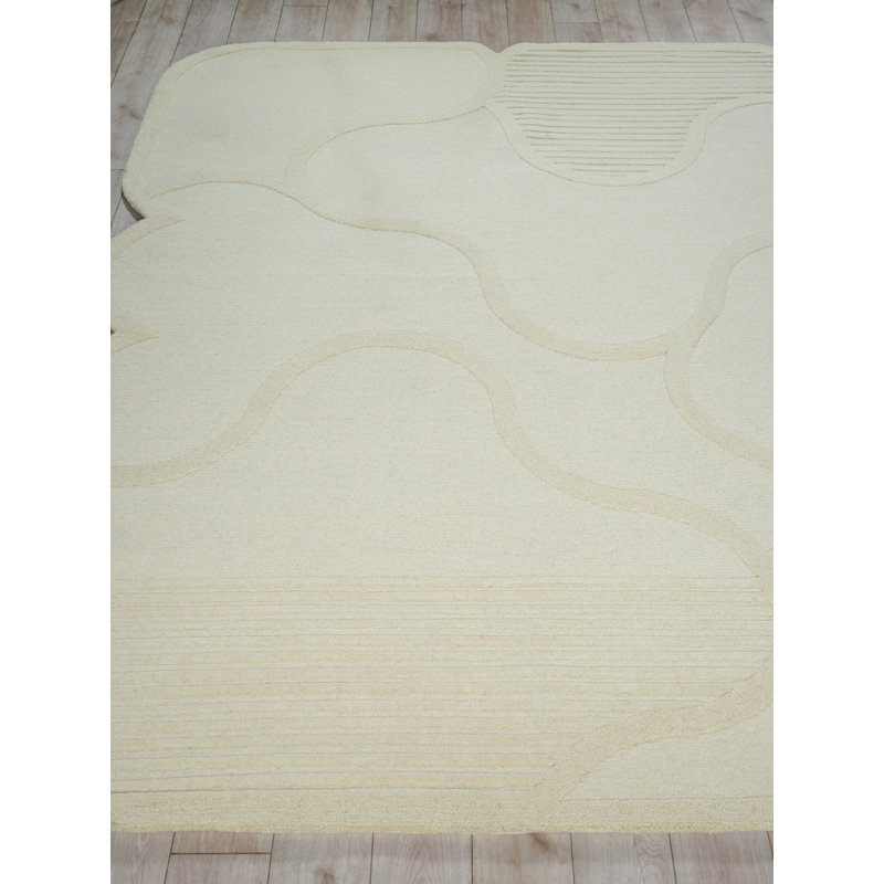 Shell Hand Tufted New Zealand Wool Ivory Area Rug, 9'X12'