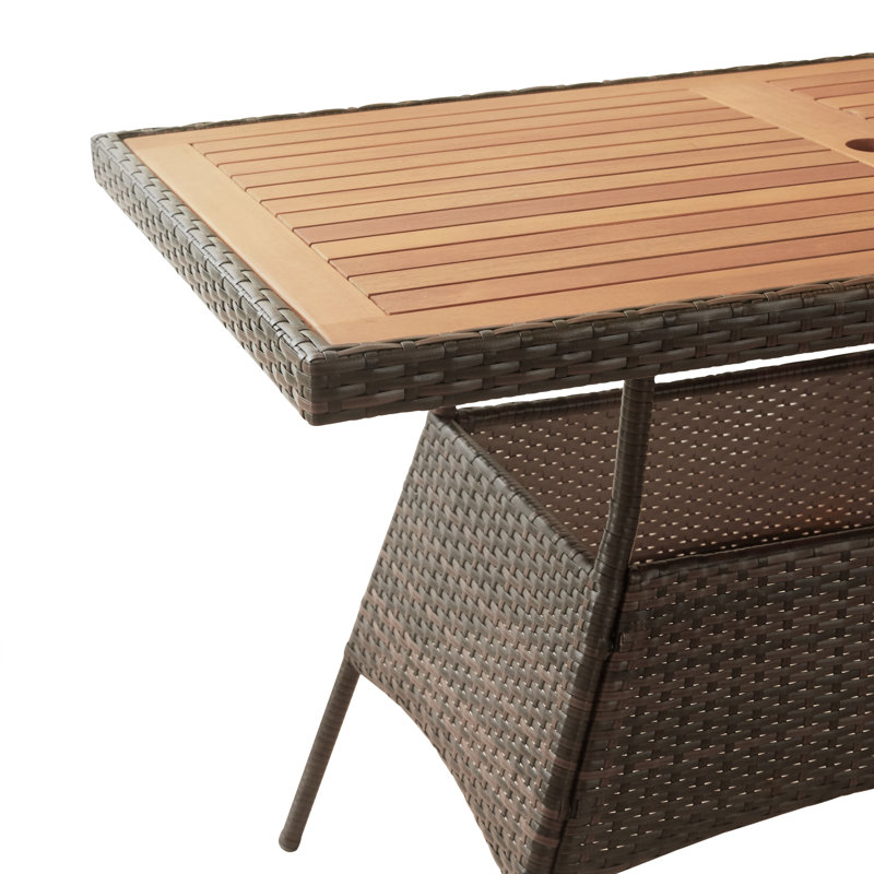 Outdoor 5-Piece PE Rattan & Acacia Wood Dining Set