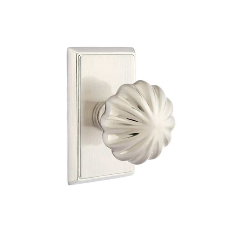 Ensemble de faux boutons Emtek avec rosette et bouton Melon, Nickel satiné