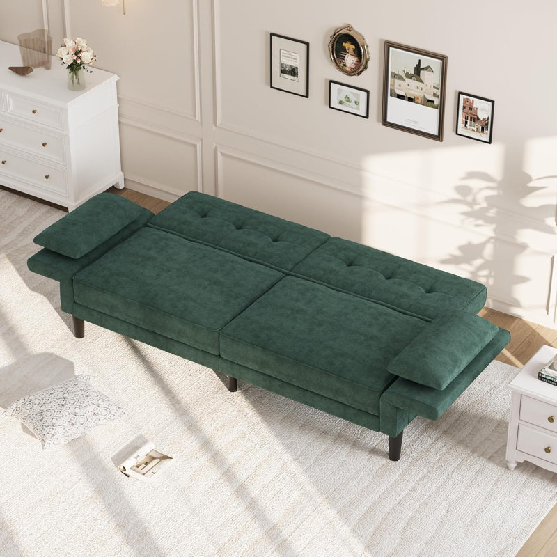 89" Futon Sofa Bed, Modern Chenille Sleeper Couch with Adjustable Backrest & Armrest, Convertible Futon Couch for Living Room Bedroom Apartments