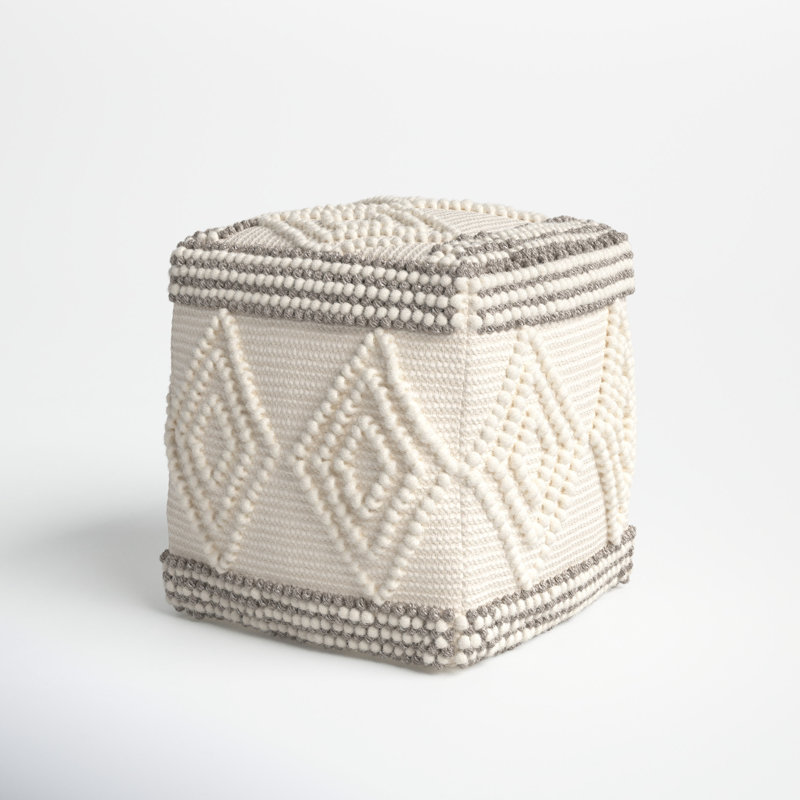Tribeca Upholstered Pouf, Brown/Beige Cotton Blend