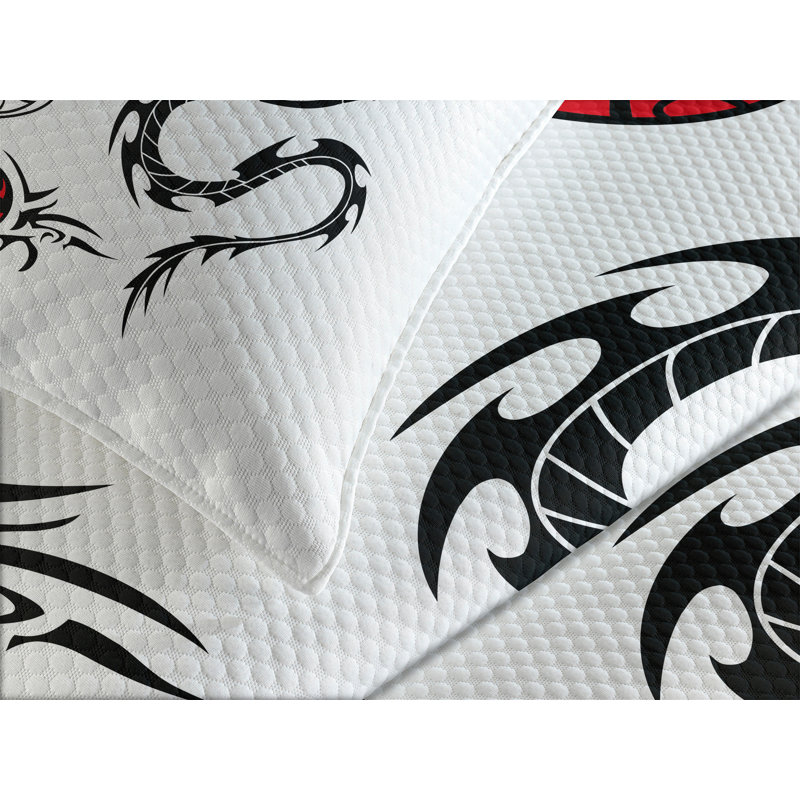 Ambesonne Dragon Bedspread Set  Tattoo  Black White Red, King Coverlet / Bedspread + 2 Standard Shams