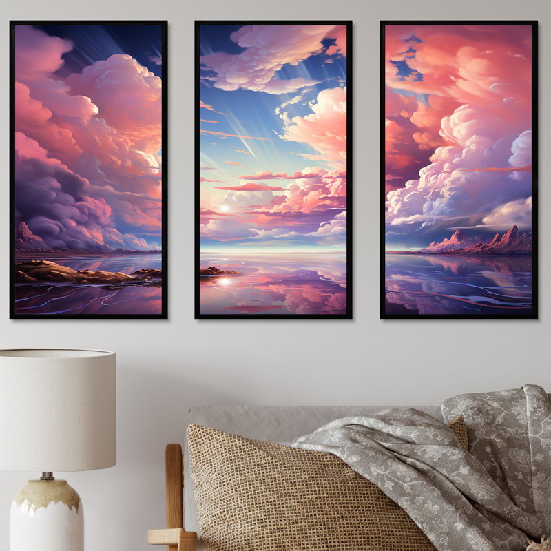 «Kawaii Landscape Clouds V - Clouds», ensemble de reproduction d'art mural, Cadre flottant noir, H 32 po x l 48 po x P 1 po