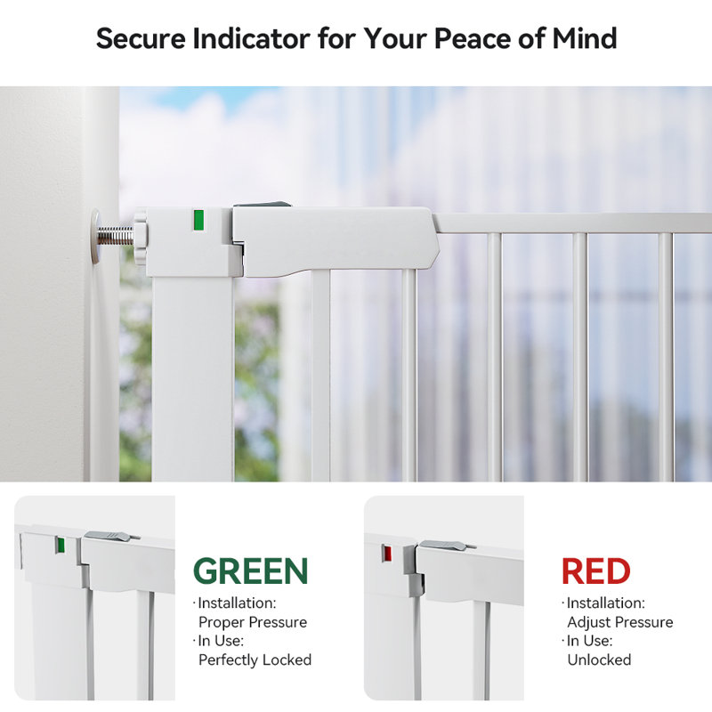 29.5-46" Wide Baby Gate 30" Tall Dual Lock Auto Close Safety Gates with Secure Indicator, White