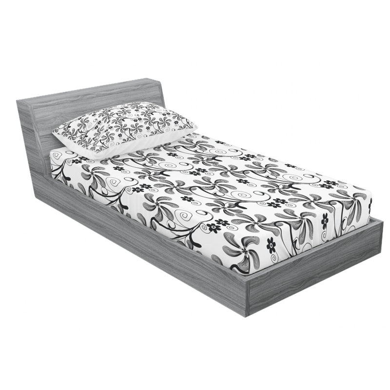 Microfiber Sheet Set, Twin Sheet Set with Fitted Sheet and 2 Pillowcases, Floral
