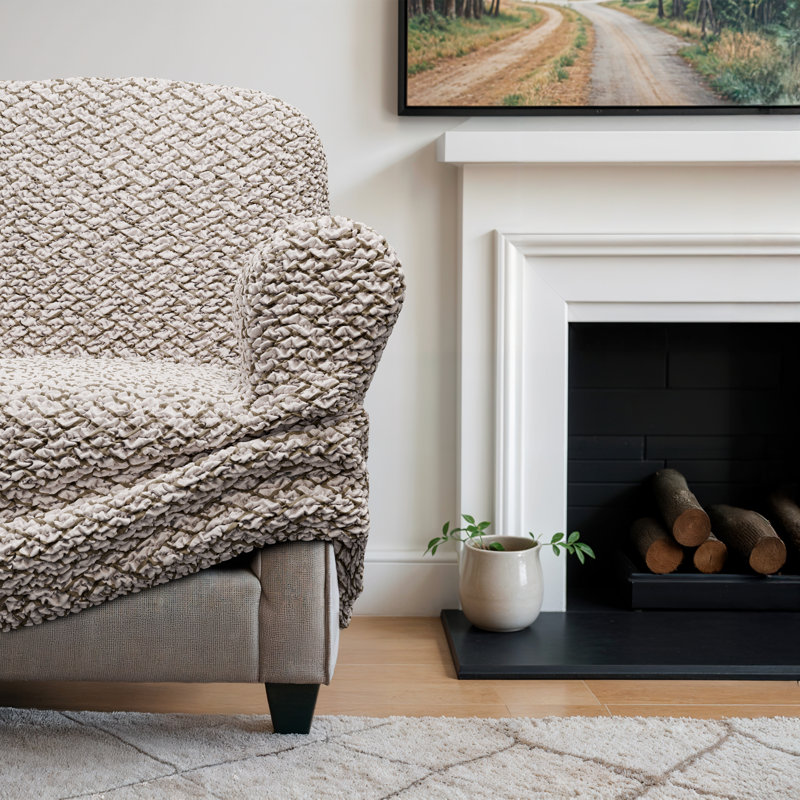 Housse extensible pour canapé - Durable et élégante - Collection Printed, L 85 po, Mélange de polyester crème Venezia