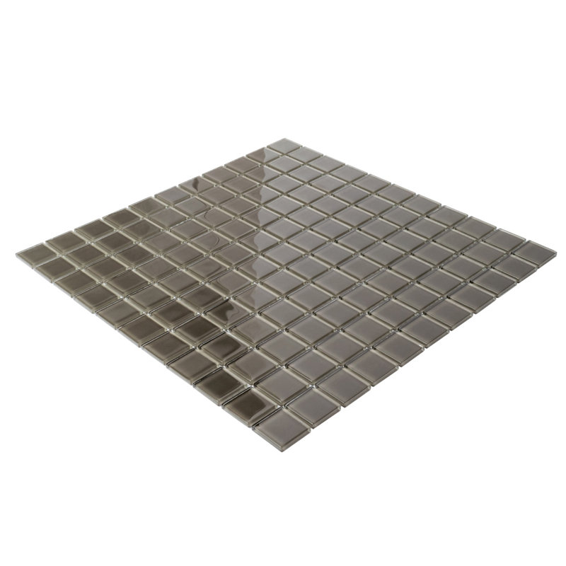 1" x 1" Polished Glass Mosaic Tile, Ash Gray