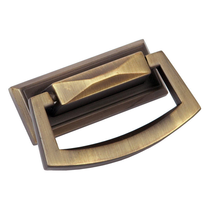 Pyramid 3" Length Vintage Brass Large Square Ring Pull, Vintage Brass, 1"