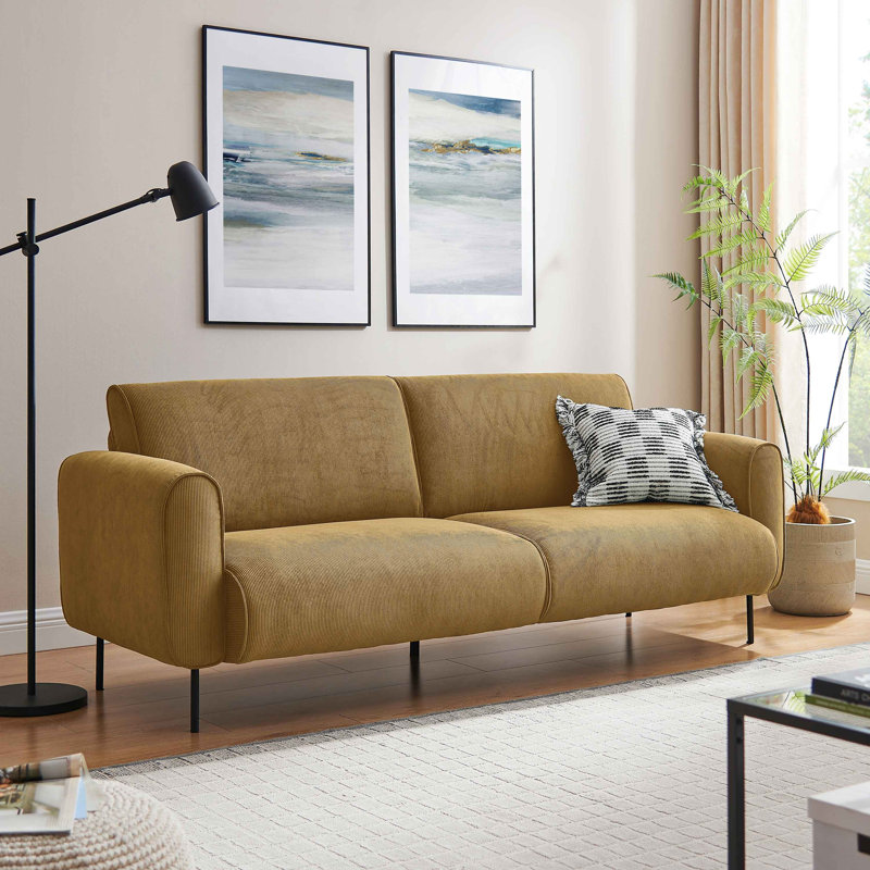 213.2Cm Round Arms Sofa, Yellow