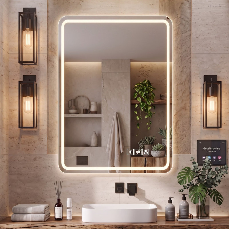 40" x 32" Frameless Rectangular LED Bathroom Vanity Mirror with Defogger Front Lit Dimmable Wall Mounted Smart Mirror