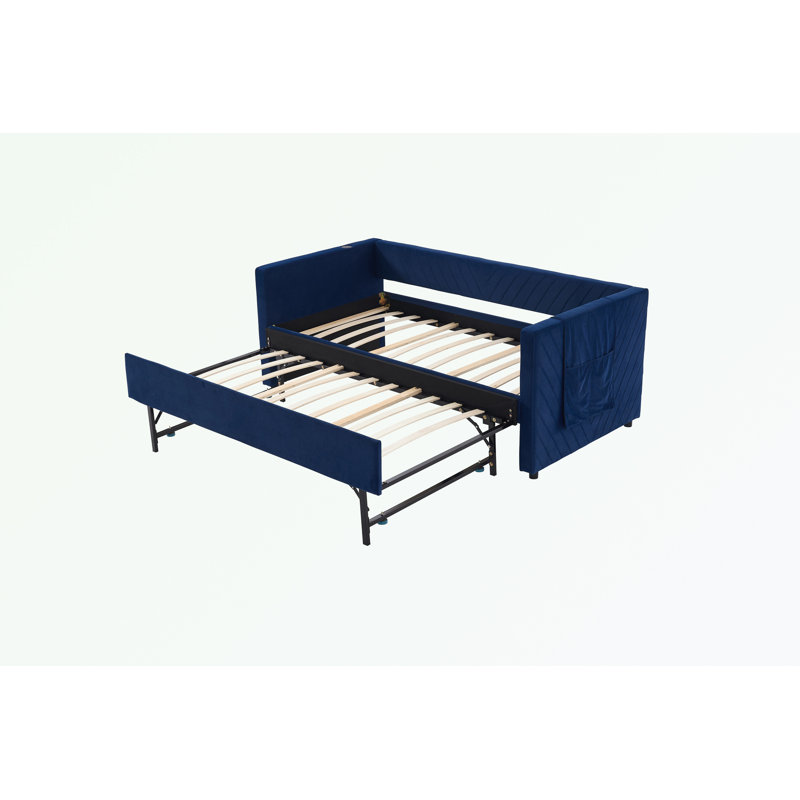 Twin Size Upholstered Daybed with Trundle, Navy