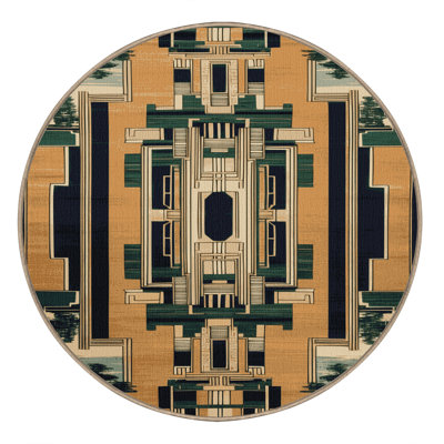 Machine Washable Art Deco Brown Area Rug