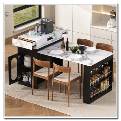 Table de salle à manger extensible avec plateau pliable, tiroirs et prise de courant