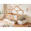 Lit pour tout-petits avec tiroirs de rangement et commode à plateau relevable, structure en bois massif avec barrières de sécurité et barrière, conception de maisonnette pour enfants, compatible avec les matelas standard pour tout-petits américains (sans matelas)