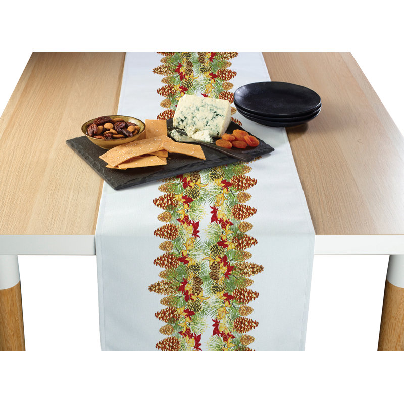 Jayden-Lee Floral Christmas Table Runner, 72" x 12", Hanging Pinecones Garland