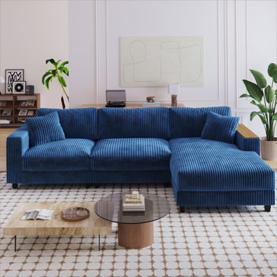 114.5'' Corduroy Couch With 2 Pillows Oversized Sofa L Shaped Sectional Couch With Reversible Chaise With Two Armrests Hidden Storage Space Sectional Couches For Living Room