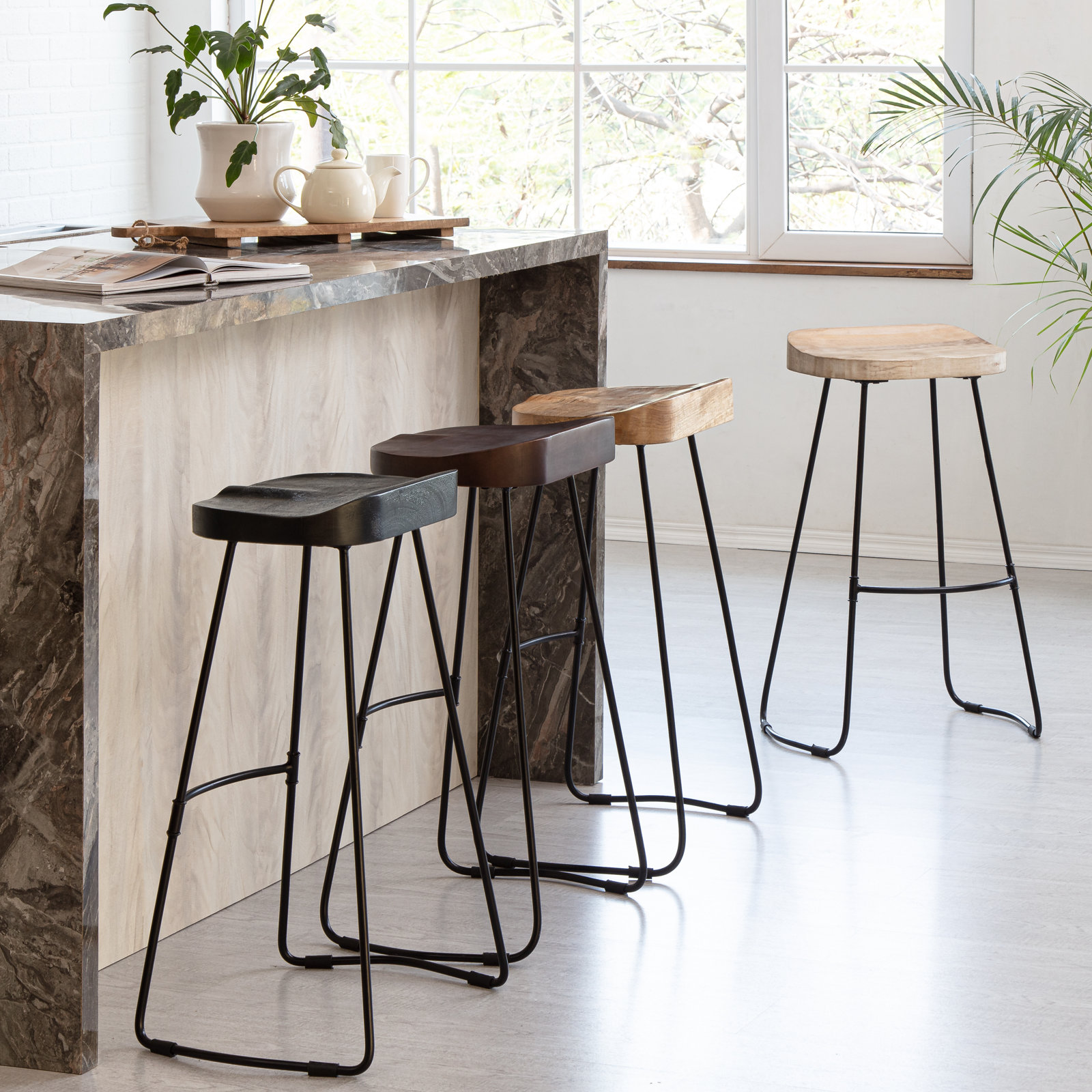 Geonna Solid Wood Bar & Counter Stool, Natural, Counter Stool (27" Seat Height)