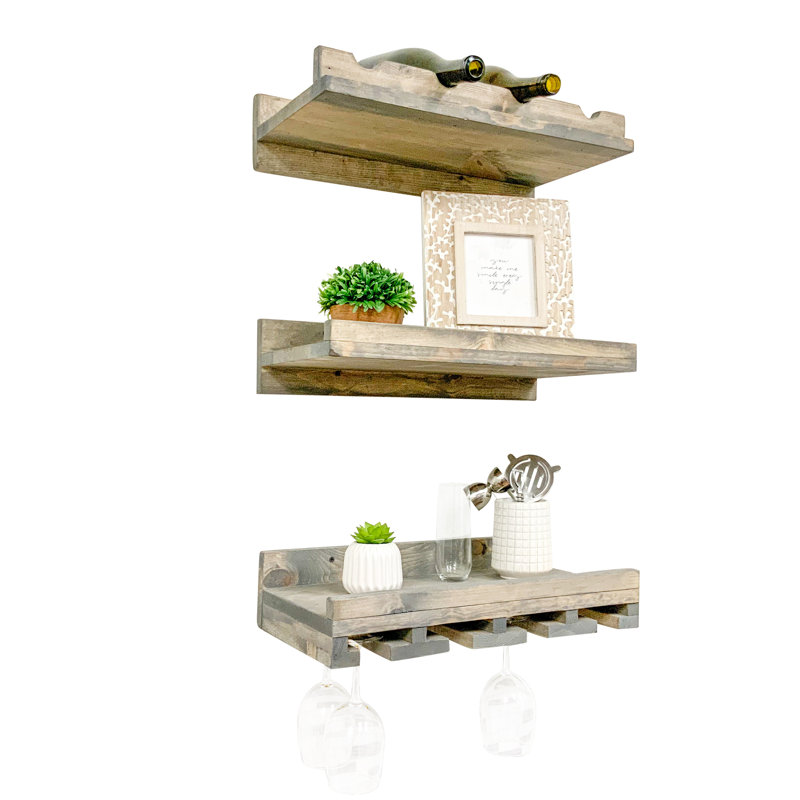 Support à verres à vin en bois massif Candelario, Gris, H 4,25 po x l 20 po x P 10 po