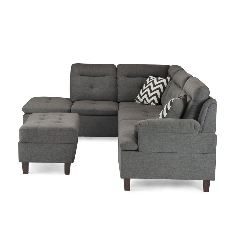 Hardesty Upholstered L-Shaped Sectional Left Hand Facing, Charcoal Polyester Blend