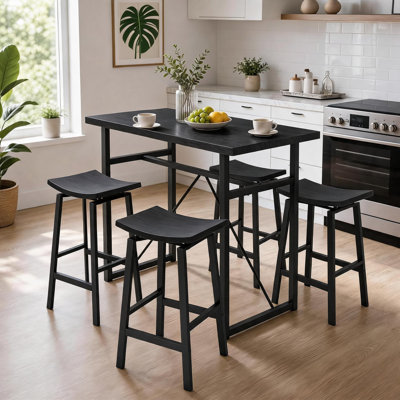 Industrial Dining Table Set, with 4 Stools