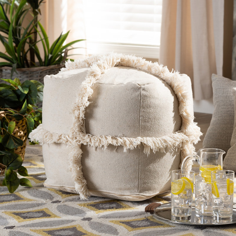 Pouf à franges Luka, Beige