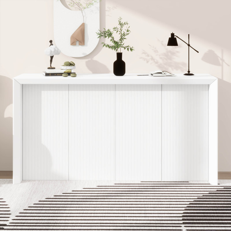 Wooden Rectangular Fluted Console Table Entryway Table, Beige