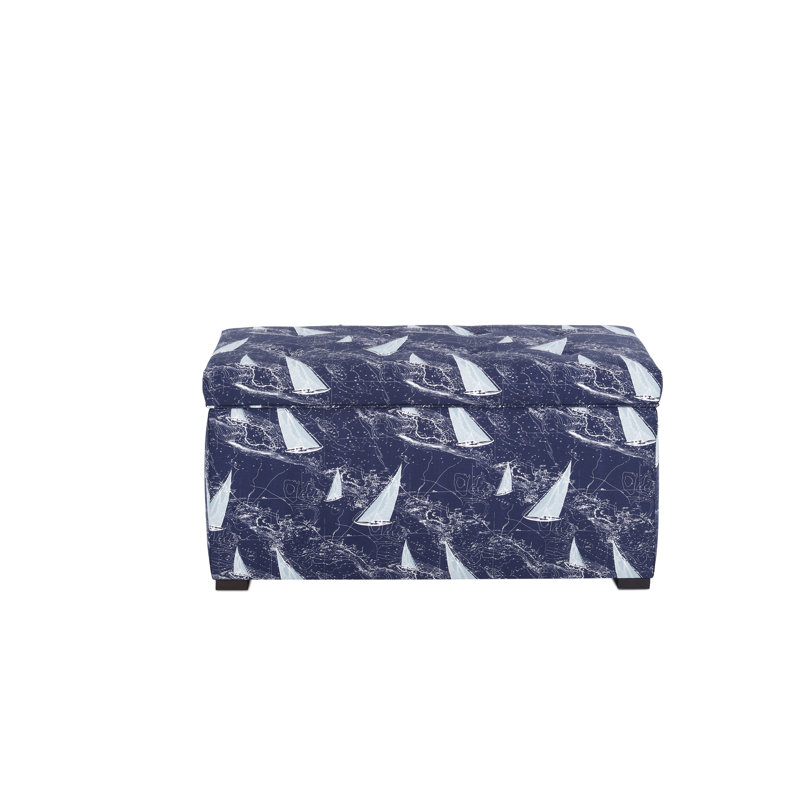 Birney Upholstered Storage Bench, Indigo/White/Navy Blue