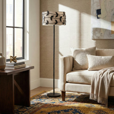 59.8" Modern Floor Lamp with Leaf-Pattern Fabric Shade