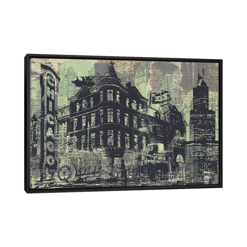 Chi-Town, impression sur toile tendue, H 18 po x l 26 po x P 1,5 po, Toile avec cadre noir, Pas de tapis