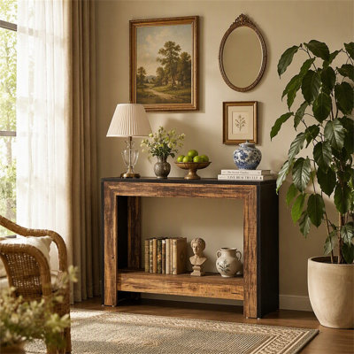 Console de 104 cm (41 po), table d'entrée de style champêtre avec rangement ouvert