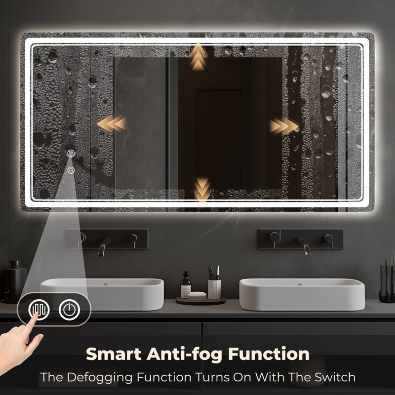 LED Mirror for Bathroom – Vanity Mirror with Lights, Dimmable Touch Sensor, and Anti-Fog Function, 55" x 27"