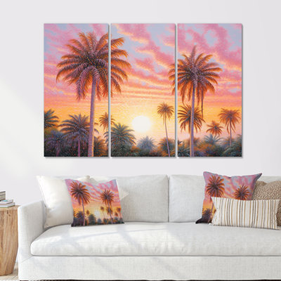Rose Radiance Sunset Palm Trees V - Ensemble de décoration murale palmiers et palmiers