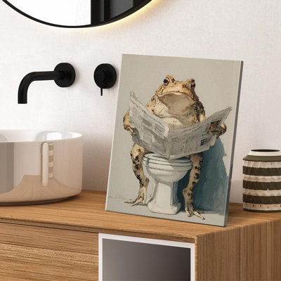 Drôle de crapaud, impression d'art mural de salle de bain - Grenouille rétro sur affiche de photo de toilette
