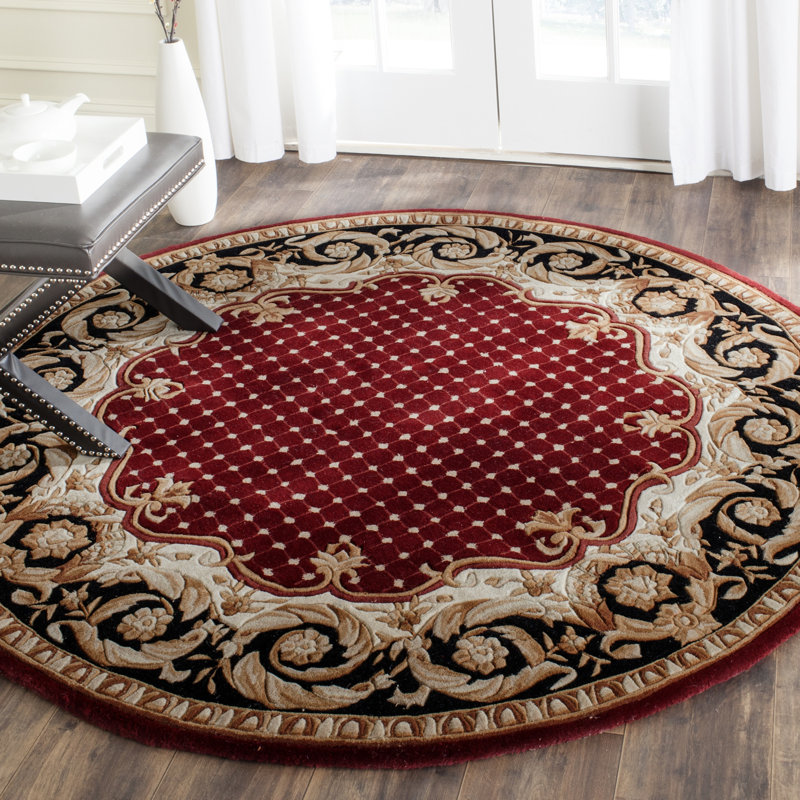 Naples 6' Round Burgundy and Black Wool Tufted Rug