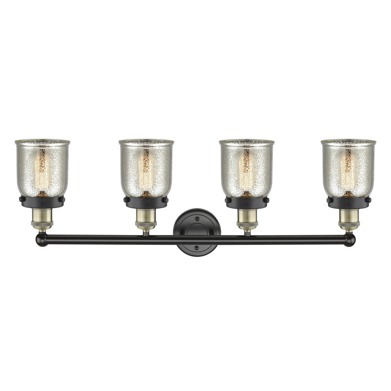 Éclairage pour meuble-lavabo à 4 lumières à intensité variable Asheton, Argent mercuré plaqué, Laiton antique noir
