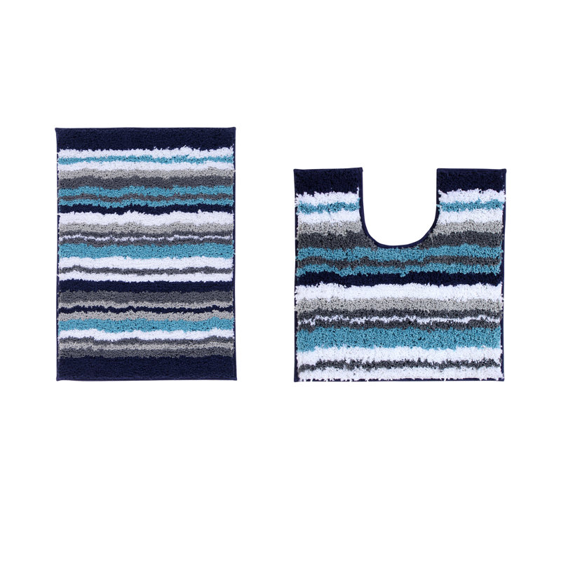 Annaleese 100% Polyester Machine Washable Tufted 2 Piece Bathroom Rug Set, Blue, 2 PCs Set (17" x 24" | 20" x 20")